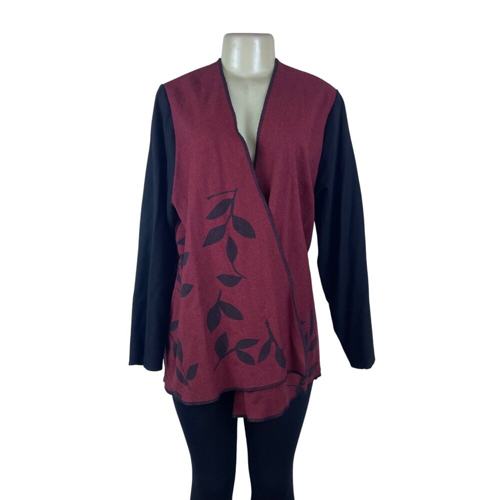 Ahni Womens Red & Black Wool Blend Wrap Jacket With Botanical Print Size 2
